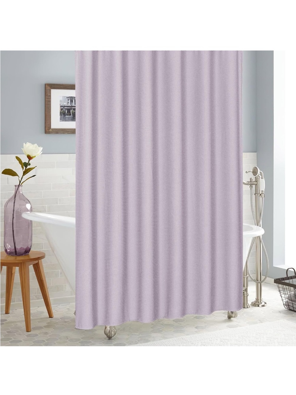 Lavender Luxury Weighted Textured Fabric Shower Curtain 72x84"